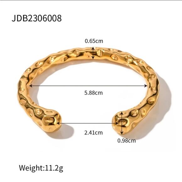 "Hammered Gold Plated Contour Bangle, Unique Stainless Steel Cuff, Trendy - Picture 12 of 12